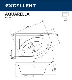 Ванна акриловая Excellent Aquarella L 150 x 100 см